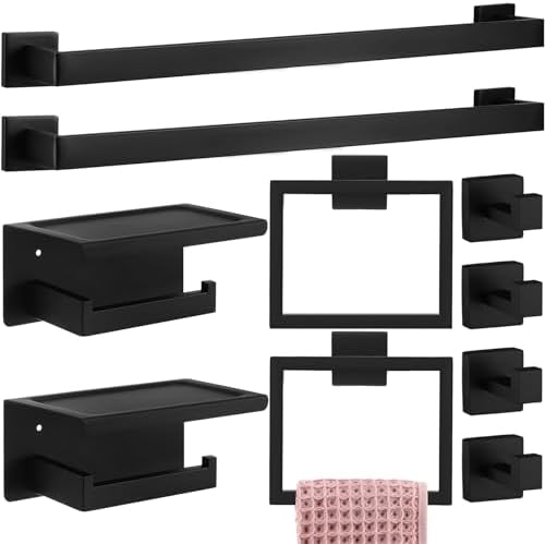 10 db Fürdőszobai Törölközőtartó Készlet 60 cm Törölközőgyűrű Fürdőköpeny Akasztó WC Papír Tartó Fürdőszobai Felszerelés Rozsdamentes Acél Fürdő Kiegészítők Készlet Fali Szerelés (Matt Fekete)  |  Fürdőszobai hardver Fürdőszobai hardver Fürdőszobai hardver