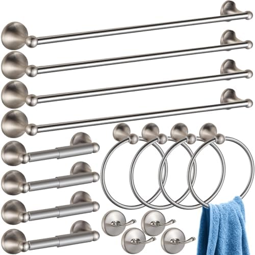 16 db Brushed Nickel Fürdőszoba Kiegészítő Szett Törölközőtartók Fürdőszobához – Fürdőszobai Hardver Szett, 4 db 24 hüvelykes Törölközőtartó Fürdőszobához, 4 db WC Papírtartó, 4 db Törölközőgyűrű, 4 db Akasztó  |  Fürdőszobai hardver Fürdőszobai hardver Fürdőszobai hardver