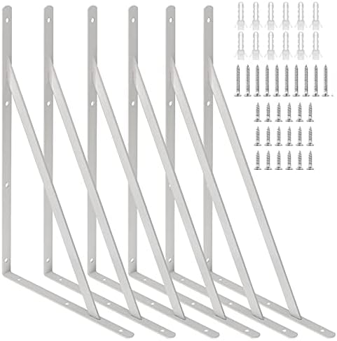 6Pack Polc Támogatók 16 Hüvelyk, Nehéz Teherbírású Háromszög Polc Támogatók, Jobb Szögű Fali Támogatók, Rusztikus Vas Fém Polc Támogatás Sarokmerevítő Csavarral Lebegő Fa Polcokhoz, Fehér  |  Polc tartók és támaszok Polc tartók és támaszok Polc tartók és támaszok