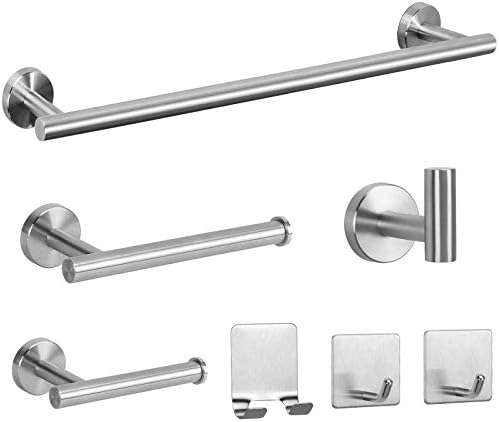 7 darabos fürdőszobai kiegészítő szett SUS304 vastag rozsdamentes acélból – Törölközőtartó szett, amely tartalmazza a 24″ törölközőrudat + 9″ kéztörölközőtartót + WC papírtartót + 4 fürdőköpeny akasztót fürdőszobai kiegészítők (Nikkel)  |  Fürdőszobai hardver Fürdőszobai hardver Fürdőszobai hardver