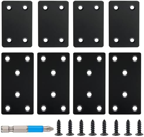 8 darab fekete lapos javítólemez 3.15X1.57” és 2.36X1.49”, rozsdamentes acél konzol, egyenes fém támasztó konzol, rögzítő összekötő lemez fa bútorok rögzítéséhez és javításához  |  Tartók és gerendakampók Tartók és gerendakampók Tartók és gerendakampók